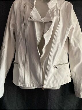 Yest White Faux Leather Moto Jacket Asymmetrical Zip Biker Coat US 8 EU 40